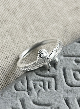 s925纯银马上有钱戒指女新中式设计生肖本命年马年推拉指环戒子