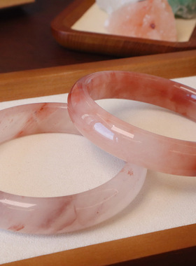 天然金丝玉桃花酿手镯国风手镯女清冷感显白网红闺蜜简约百搭镯子