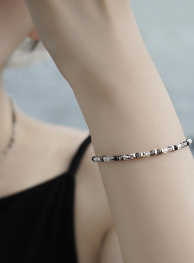 黑发晶纯银原创摩斯密码手链