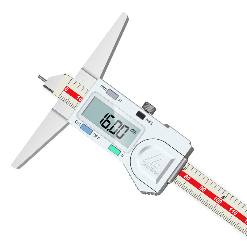 日本三量电子数显深度卡尺0-150mm带表高精度游标深度尺0-200-300