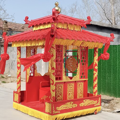 中式婚礼婚庆道具婚庆花轿八抬大轿喜轿撵迎亲双顶瓦鼎轿子十六抬 - 图0