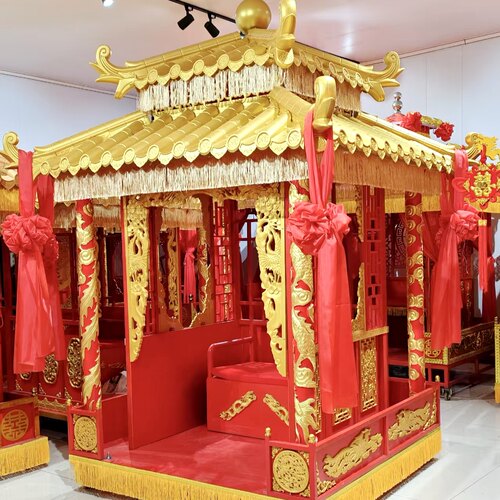 中式婚礼婚庆道具婚庆花轿八抬大轿喜轿撵迎亲双顶瓦鼎轿子十六抬 - 图3