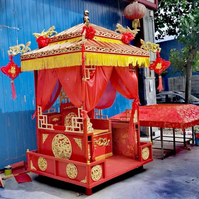 汉唐明制婚礼步撵八抬大轿辇双顶十六人抬大型镂空花轿木雕金箔漆_虎窝淘