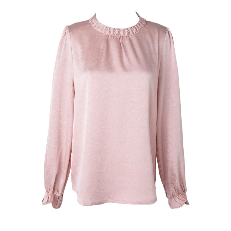 菲梦伊钉珠粉色衬衫女长袖秋装新款时尚简约百搭减龄气质职业上衣 - 图3