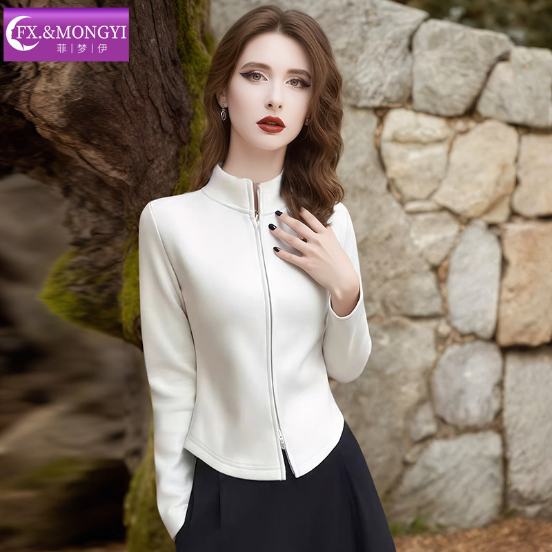 菲梦伊德绒白色夹克衫短外套女冬季时尚立领修身休闲显瘦运动上衣,淘宝优惠券,粉丝福利购,淘宝优惠卷