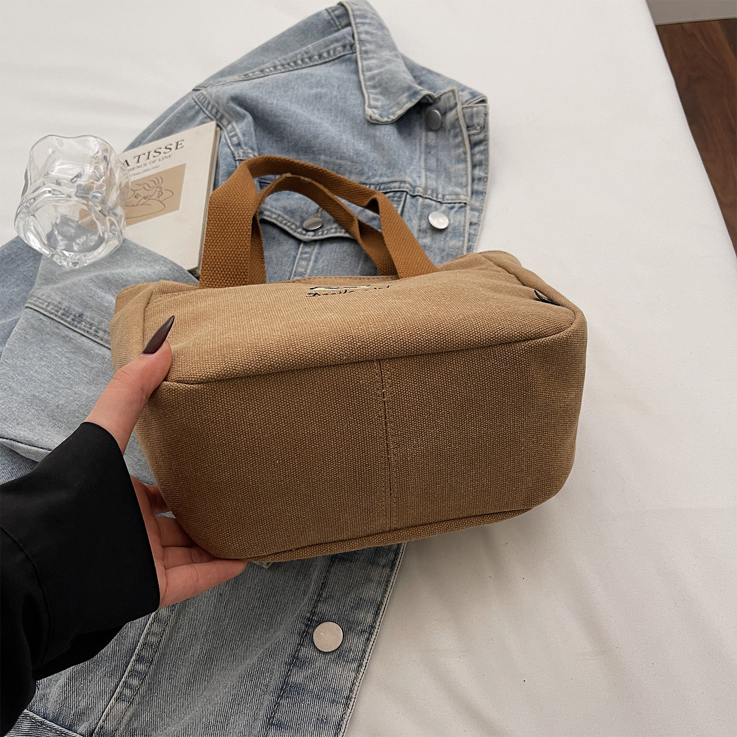 质感复古帆布手拎小包包女上班通勤手提袋日韩时尚小众百搭托特包,淘宝优惠券,粉丝福利购,淘宝优惠卷