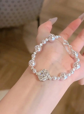 山茶花曼塔玫瑰色珍珠手链轻奢