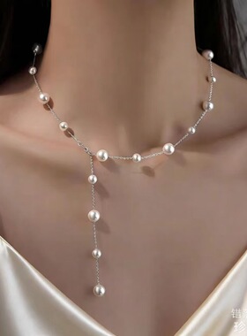 925银施家满天星珍珠锁骨链