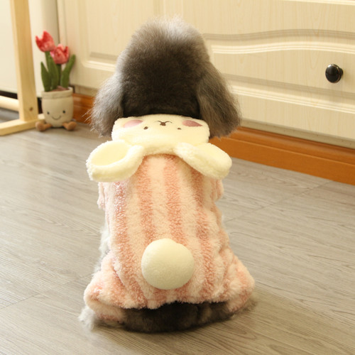 狗狗衣服秋冬竖条绒小熊加厚套装比熊泰迪小狗四脚衣宠物衣服冬款 - 图0