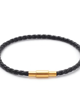 2/2.5/3mm不锈钢旋转扣皮绳手链穿3D转运珠手串 红皮绳时尚手镯女