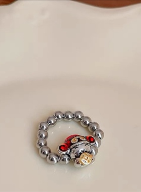 红色财神爷纯银国风戒指女新年招财小众新中式指环食指戒过年手饰