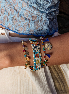 印第安民族风七彩玛瑙叠戴手链