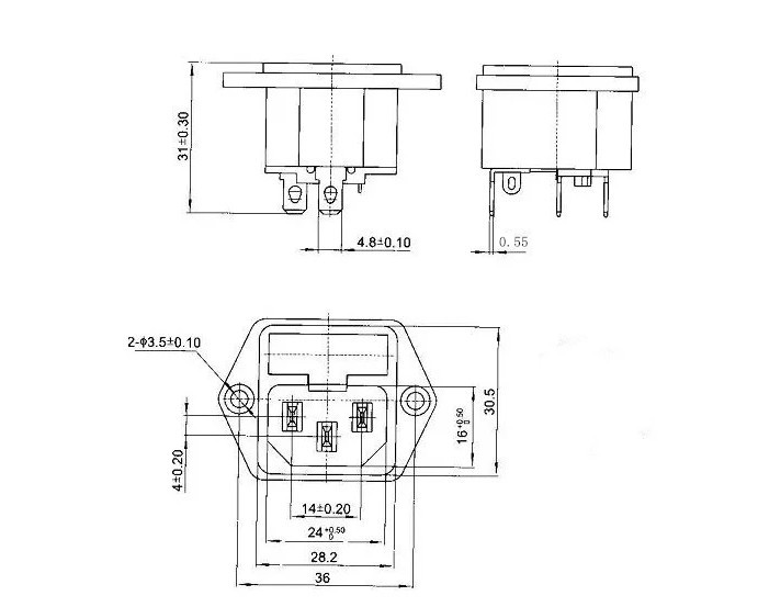 AC-03电源插座 二合一带保险丝带耳朵固定品字插座 纯铜 10A/250V