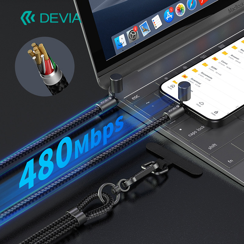 迪沃DEVIA极速系列C to C PD60W编织快充可调节挂绳数据线1.6米充电适用苹果华为type-c,淘宝优惠券,粉丝福利购,淘宝优惠卷