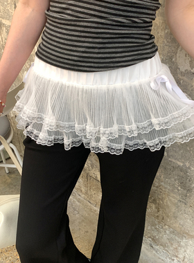 韩系高级感白色蕾丝叠穿屁帘女