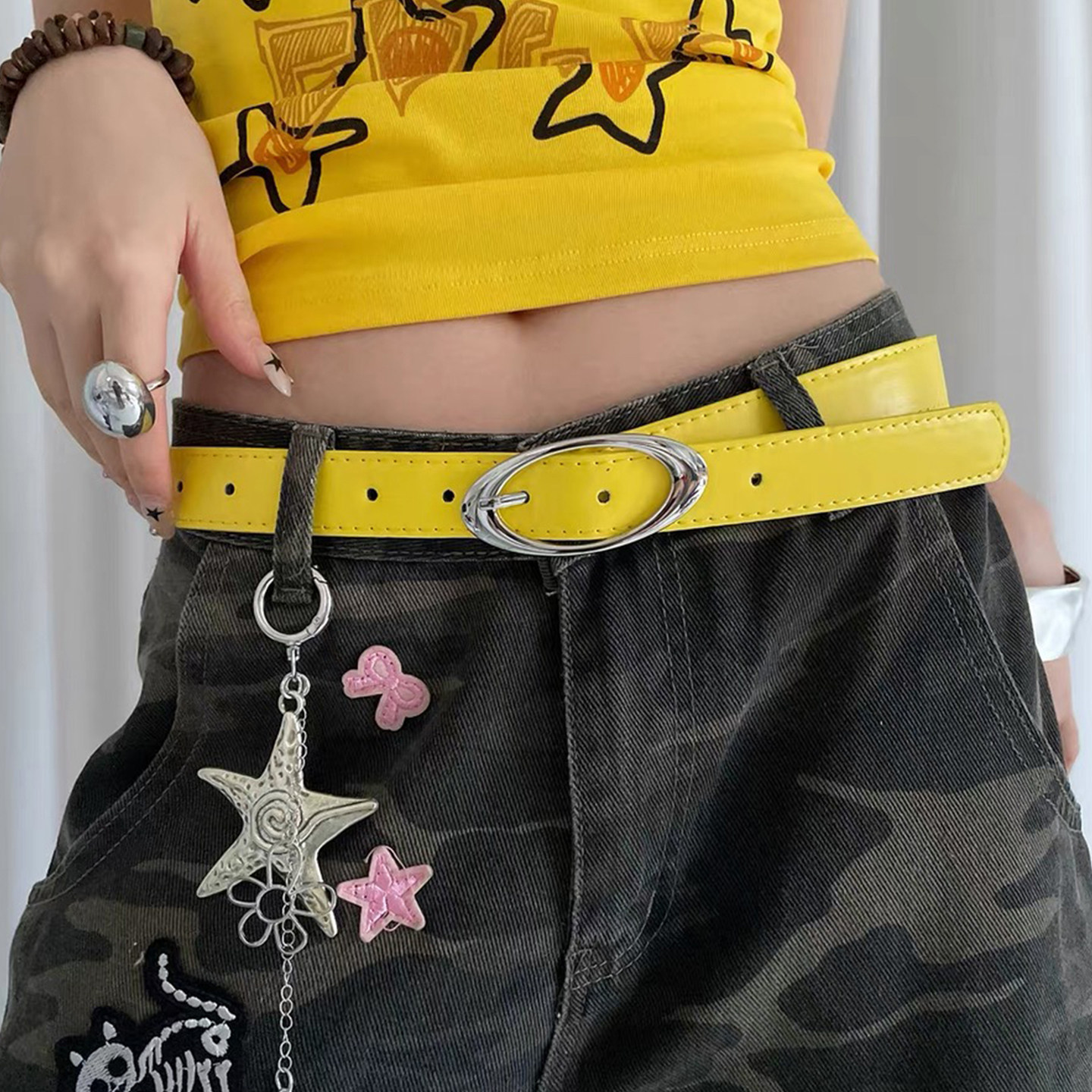 美式y2k千禧风黄色腰带女夏季多巴胺设计感皮带配裙子牛仔裤带潮,淘宝优惠券,粉丝福利购,淘宝优惠卷