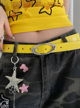 美式y2k千禧风黄色腰带女