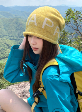 韩系字母卷边包头登山帽子女