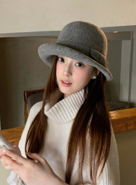 纯羊毛赫本风蝴蝶结礼帽子女