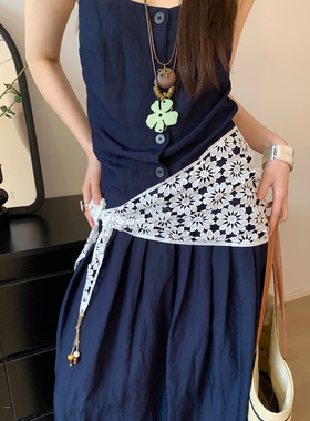 韩系镂空钩花三角巾腰带女款