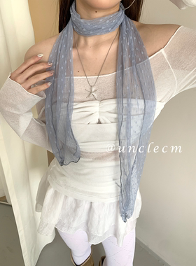 氛围感薄款紫色波点丝巾女