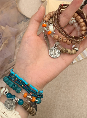 复古波西米亚风多层串珠手链女