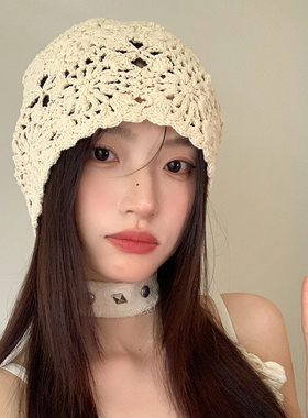 甜美百搭波西米亚镂空编织包头帽