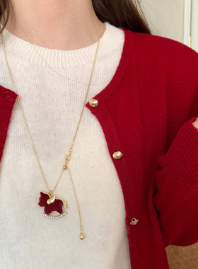 新年红色小马吊坠项链女款冬季