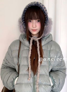 2026年秋冬季黑白条纹毛绒耳罩女
