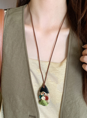 波西米亚民族风木质吊坠项链女