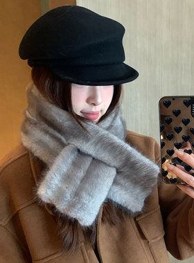貂毛交叉灰色毛毛围巾女款冬季