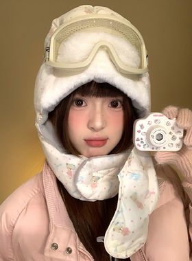 可爱印花毛绒加厚雷锋帽子女冬季