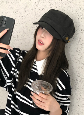 复古高级感黑色绒面贝雷帽子女