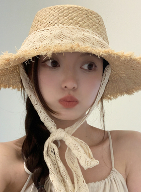 海边优雅甜美夏蕾丝编织草帽