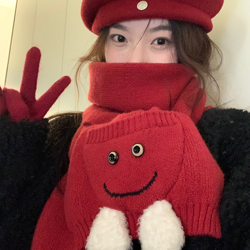 圣诞新年红色围巾帽子女冬季2025新款高级感保暖防寒可爱百搭礼物 - 图2