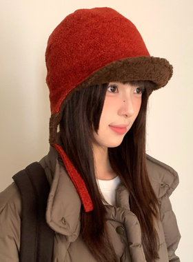 红色毛绒雷锋帽子女款冬季
