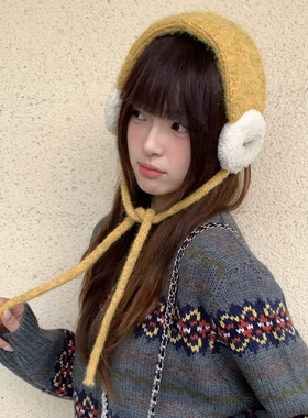 冬季韩版加厚毛绒黄色耳罩女款