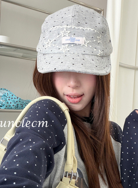 韩系ins波点蕾丝星星鸭舌帽子女