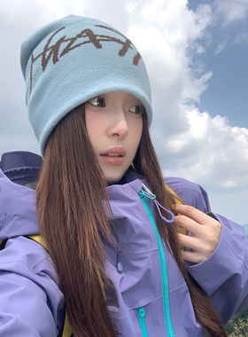 美式朋克风字母提花红色堆堆帽女