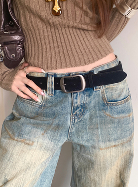 美拉德风咖啡色麂皮绒面腰带女