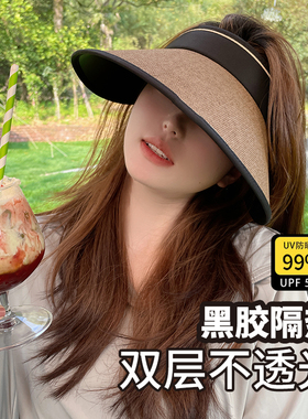unclecm户外百搭黑胶草编防晒帽