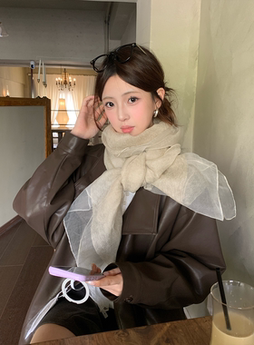 真丝羊毛混纺条纹双层网纱披肩女