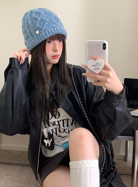韩版简约灰色针织帽子女