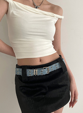 unclecm女牛仔布美式双扣腰带