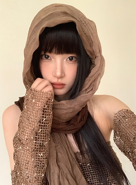 复古渐变民族风褶皱头巾女