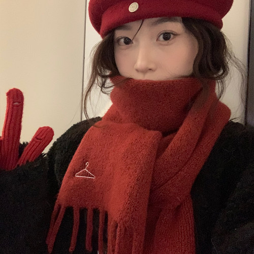 圣诞新年红色围巾帽子女冬季2025新款高级感保暖防寒可爱百搭礼物 - 图1