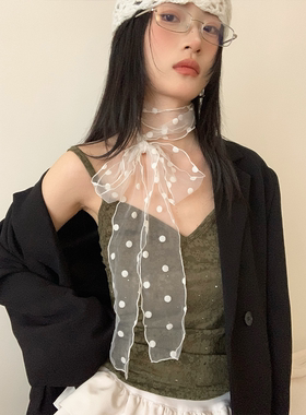 高级感蕾丝网纱波点丝巾女
