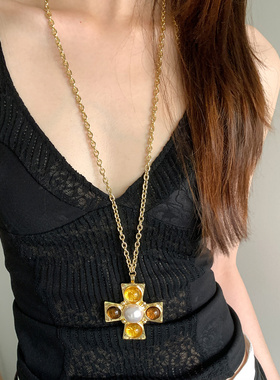 轻奢高级感金色十字架项链女