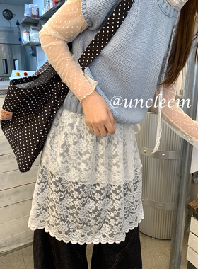 韩系氛围感中长花朵蕾丝屁帘女