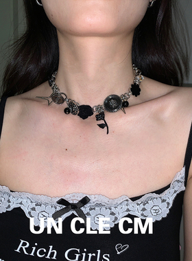 个性时尚玫瑰纽扣设计锁骨项链